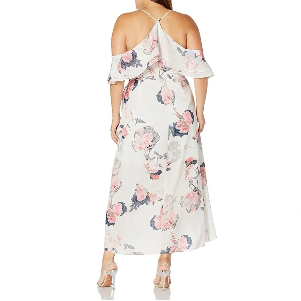 NWT City Chic White Floral Cold Shoulder Maxi Dress in Pink Lily Size 18 - Picture 4 of 10